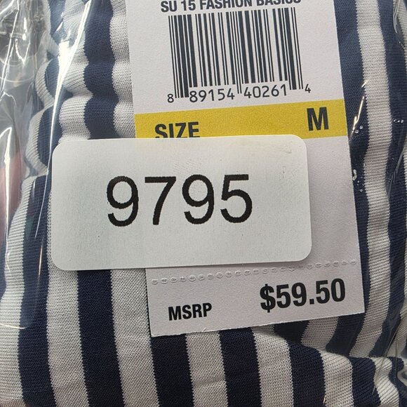 Womens Michael Kors Navy & White Striped Shirt Long Sleeve Round Neck Viscose M - Picture 9 of 9